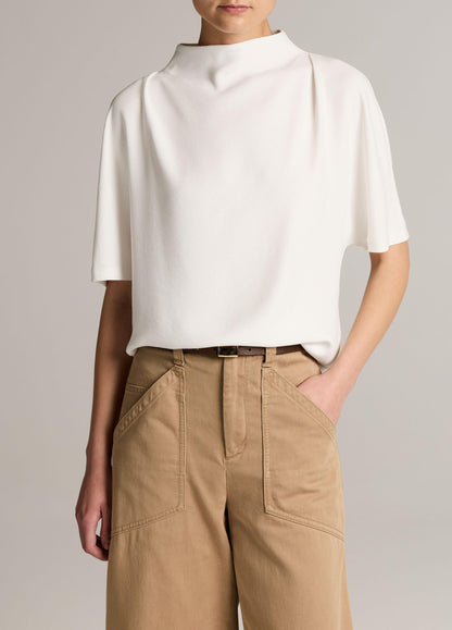 Draped Crepe Funnel-Neck Top - US 3616