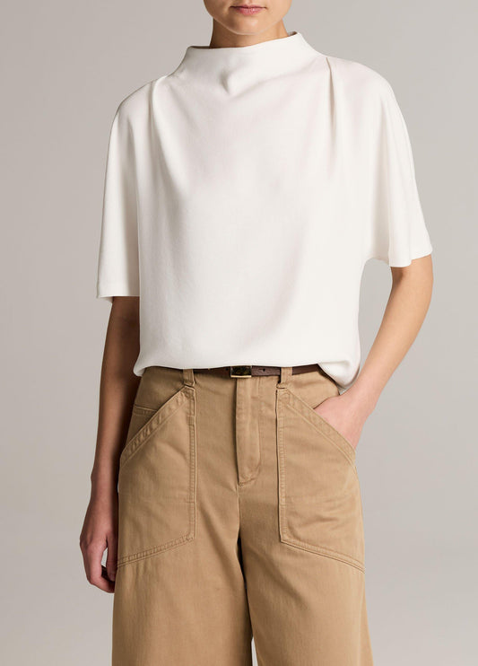 Draped Crepe Funnel-Neck Top - US 3616