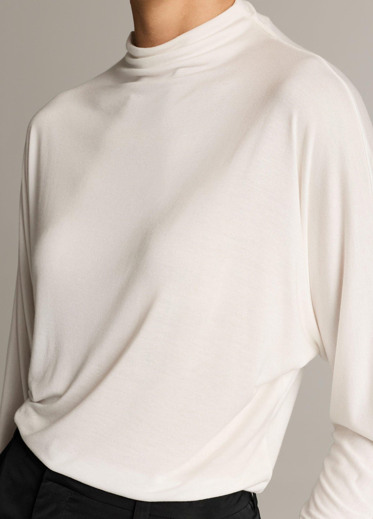 Draped Funnel-Neck Dolman-Sleeve Top - US 2357