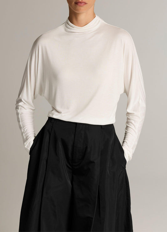Draped Funnel-Neck Dolman-Sleeve Top - US 2357
