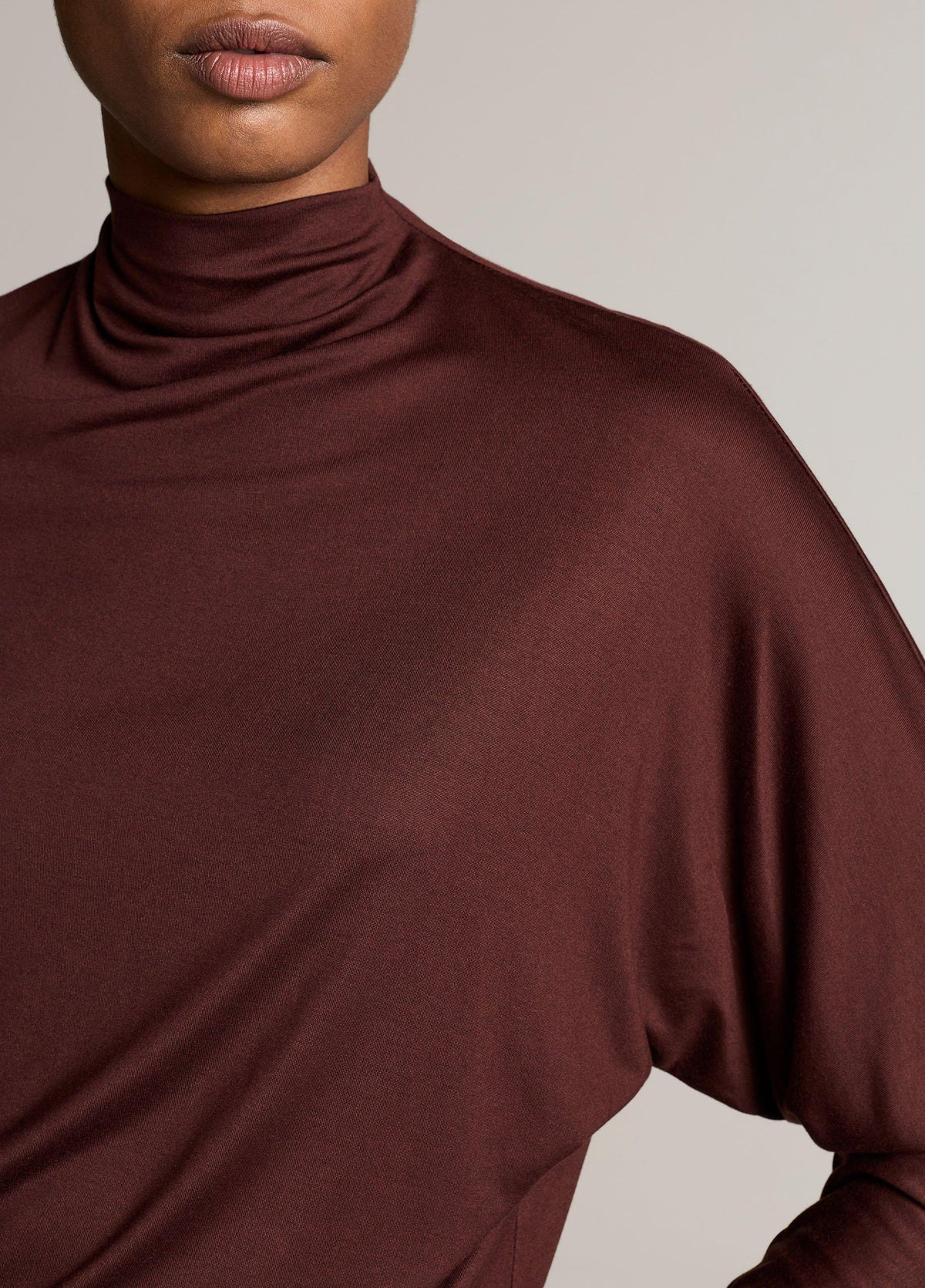 Draped Funnel-Neck Dolman-Sleeve Top - US 4985
