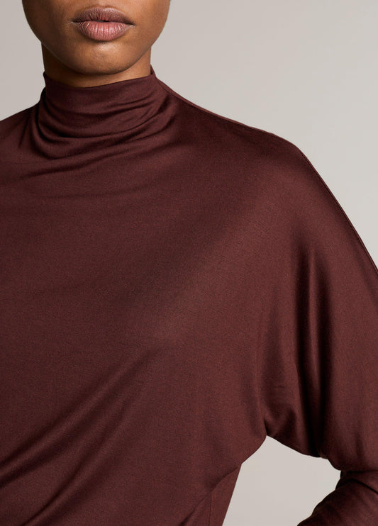 Draped Funnel-Neck Dolman-Sleeve Top - US 4985