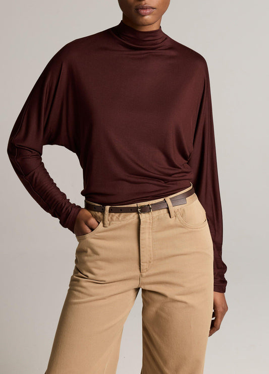 Draped Funnel-Neck Dolman-Sleeve Top - US 4985