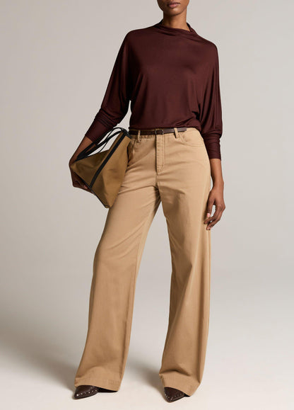 Draped Funnel-Neck Dolman-Sleeve Top - US 4985