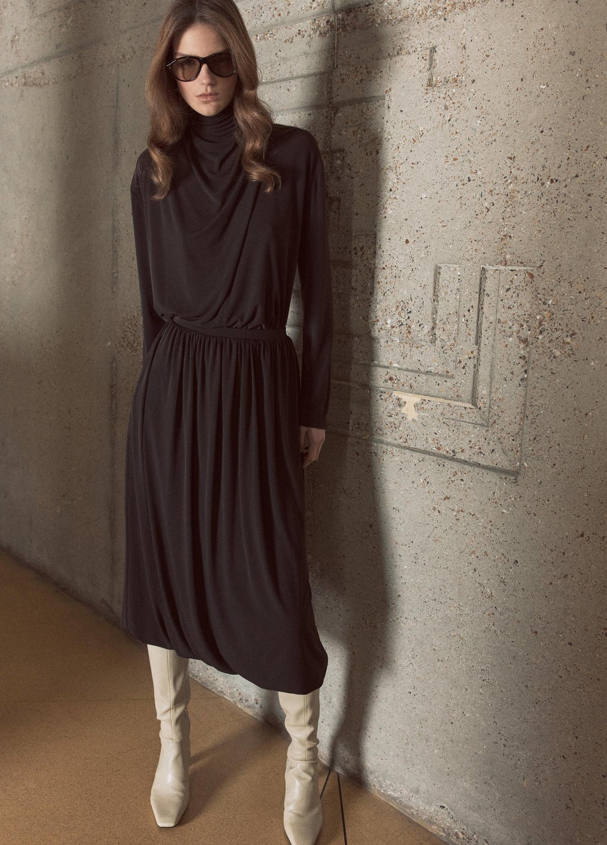 Draped-Neck Long-Sleeve Top - US 6110