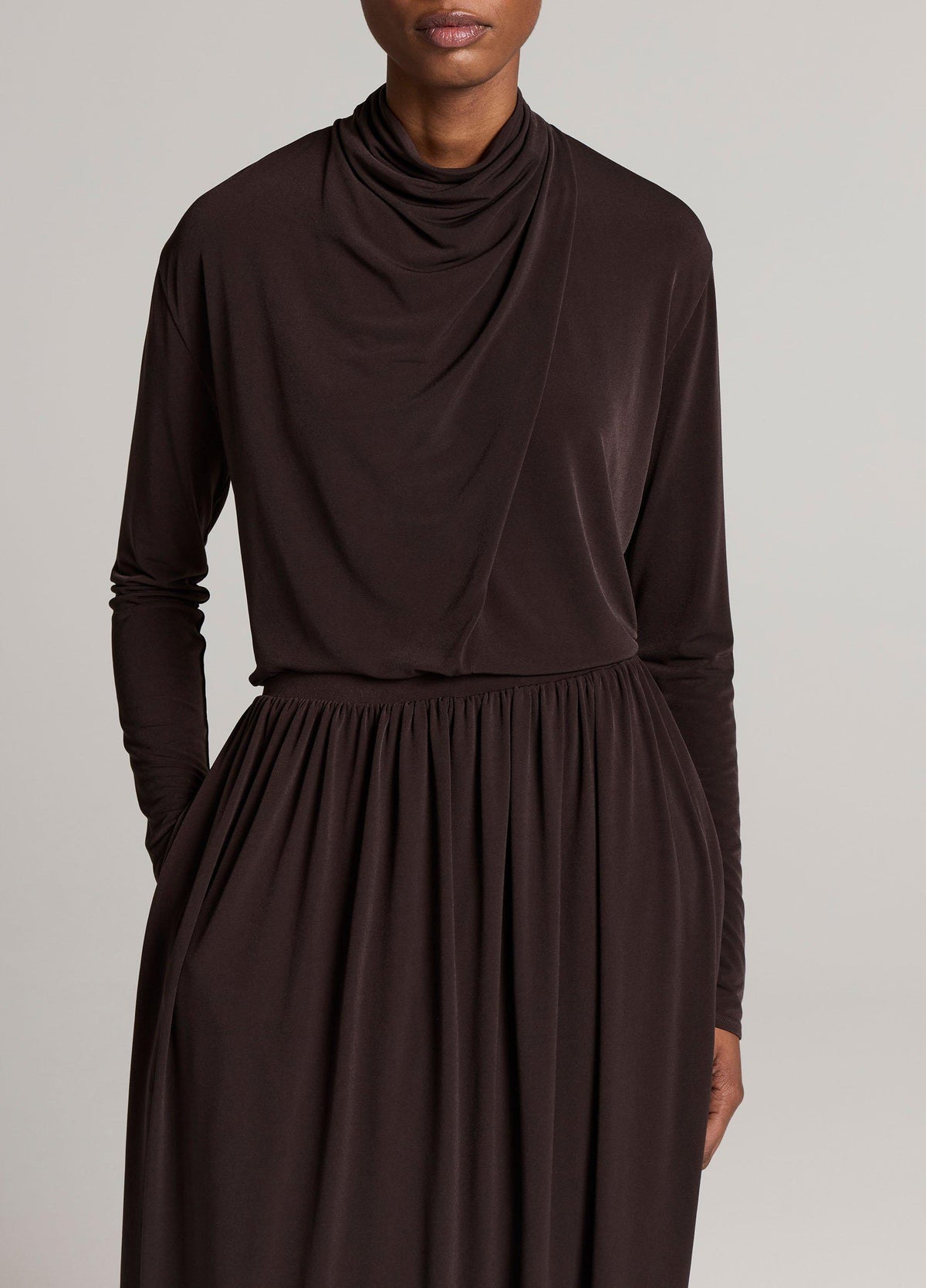 Draped-Neck Long-Sleeve Top - US 6110