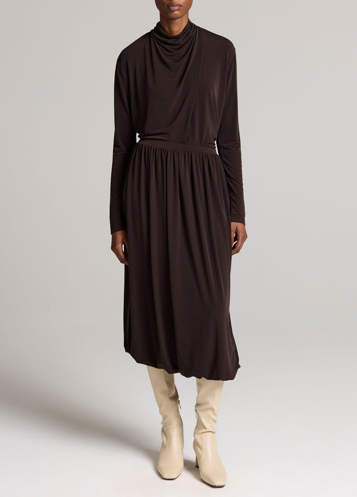 Draped-Neck Long-Sleeve Top - US 6110