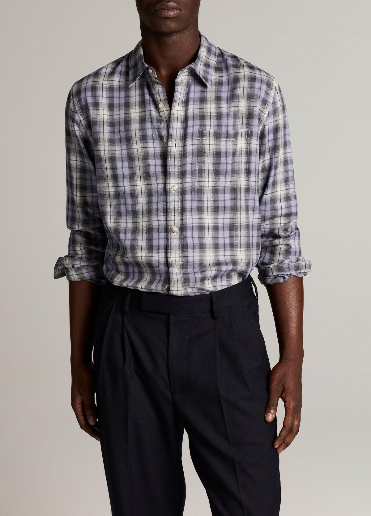 Exchange Plaid Cotton-Blend Button-Front Shirt - US 2148