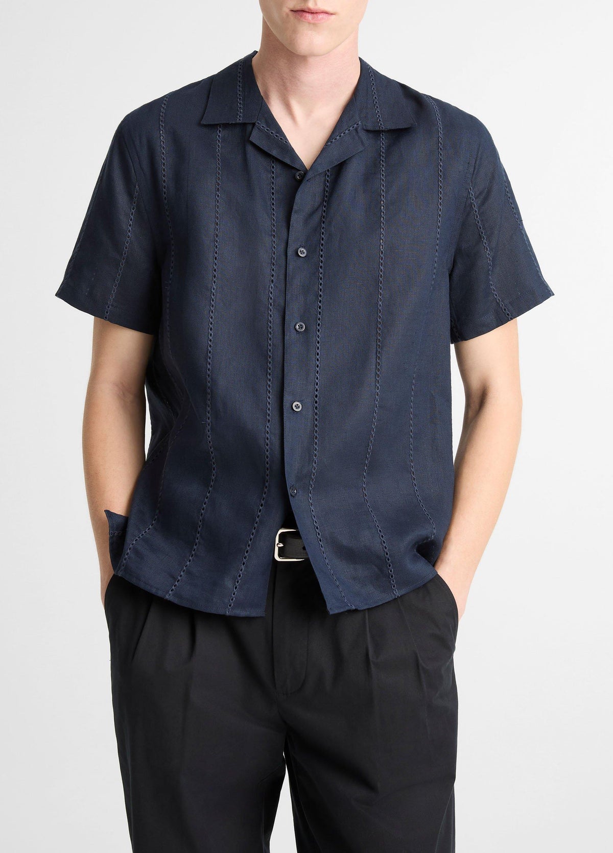 Eyelet Stripe Linen Cabana Shirt - US 4457
