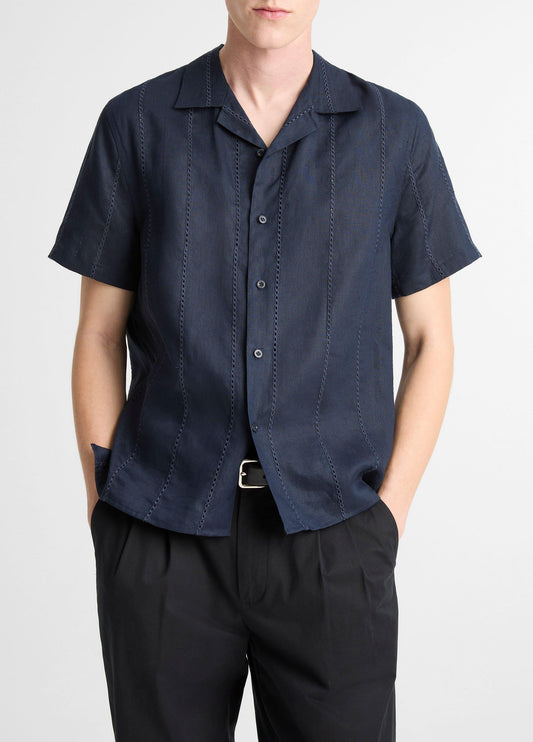 Eyelet Stripe Linen Cabana Shirt - US 4457