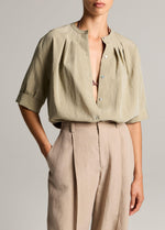 Gathered A-Line Button-Front Shirt - US 2866