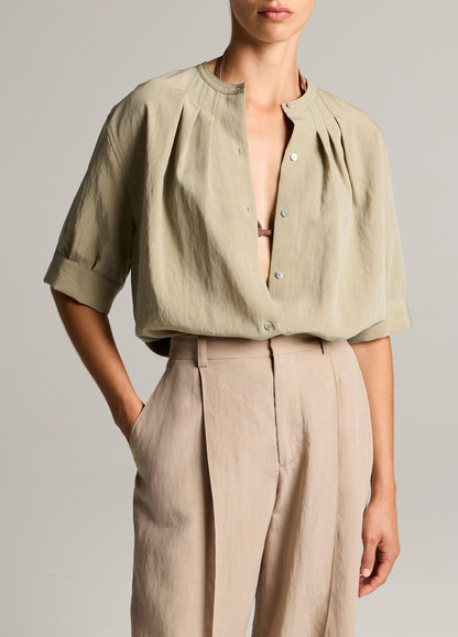 Gathered A-Line Button-Front Shirt - US 2866