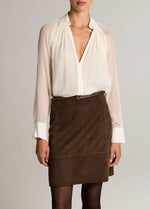 Gathered Sheer Chiffon Collared Blouse - US 6795