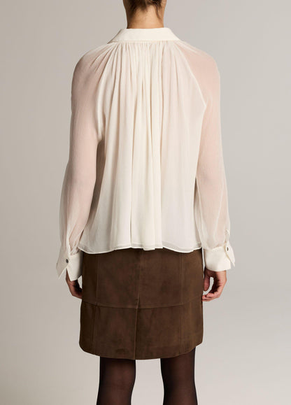 Gathered Sheer Chiffon Collared Blouse - US 6795