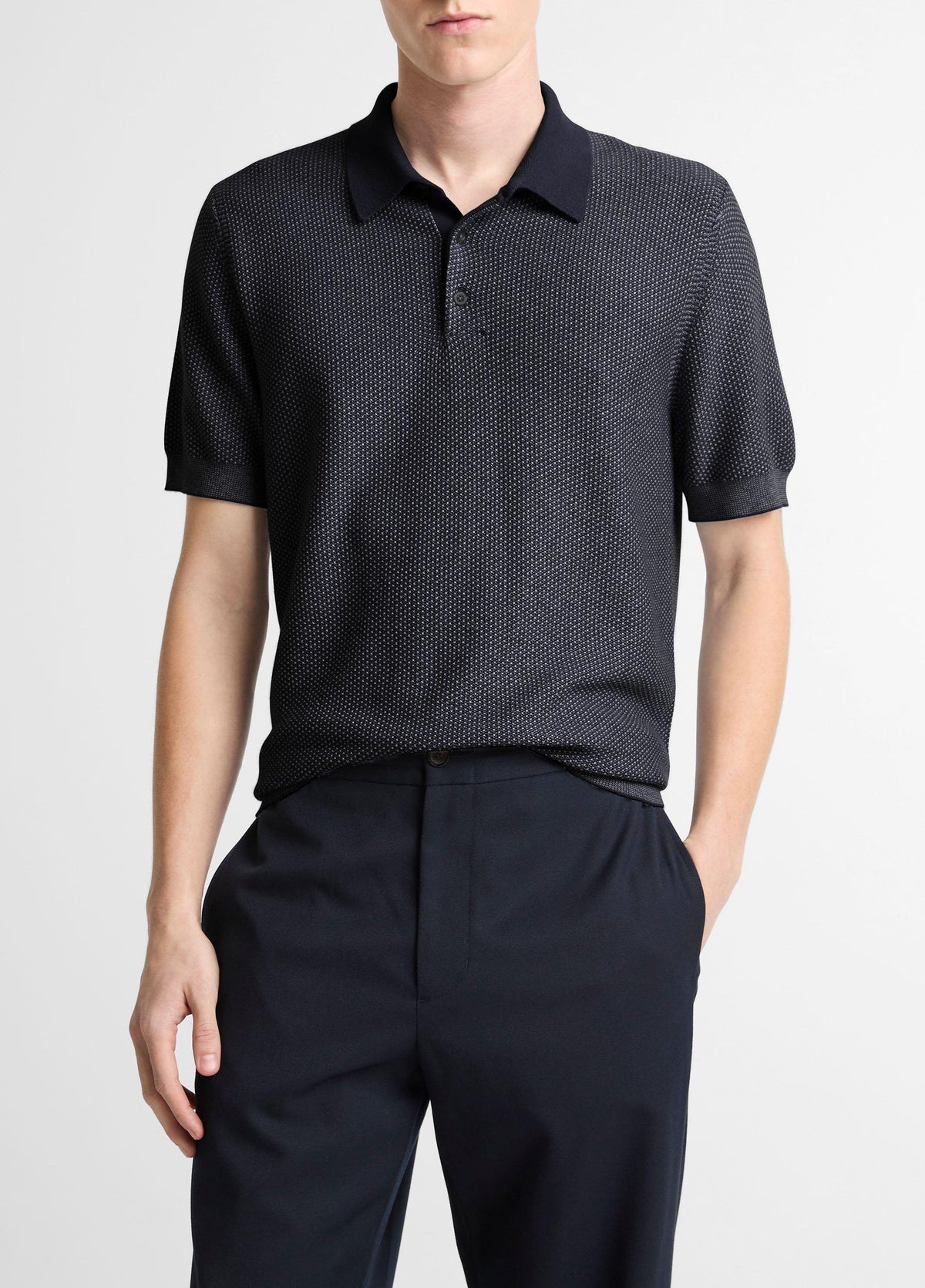 Geo-Jacquard Wool-Blend Blend Polo Sweater - US 7303