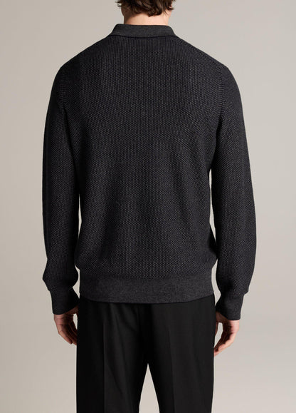 Geo-Jacquard Wool-Blend Zip Polo Sweater - US 7545