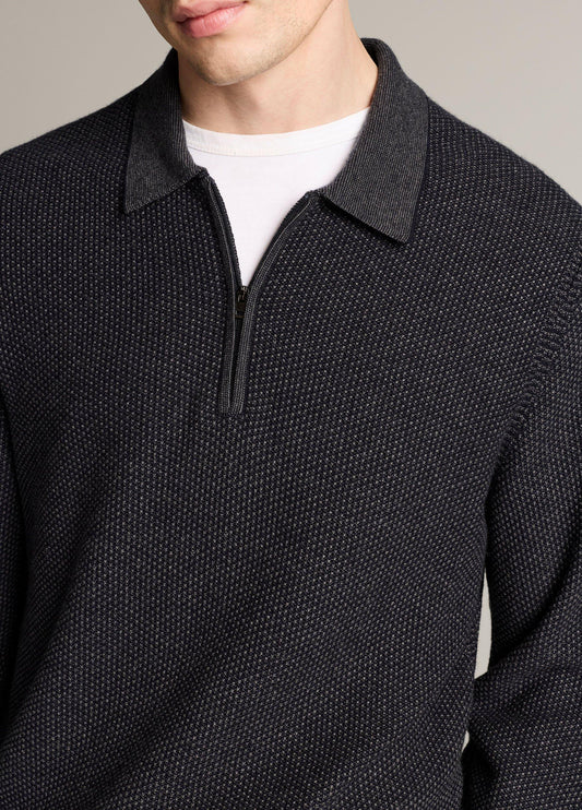 Geo-Jacquard Wool-Blend Zip Polo Sweater - US 7545