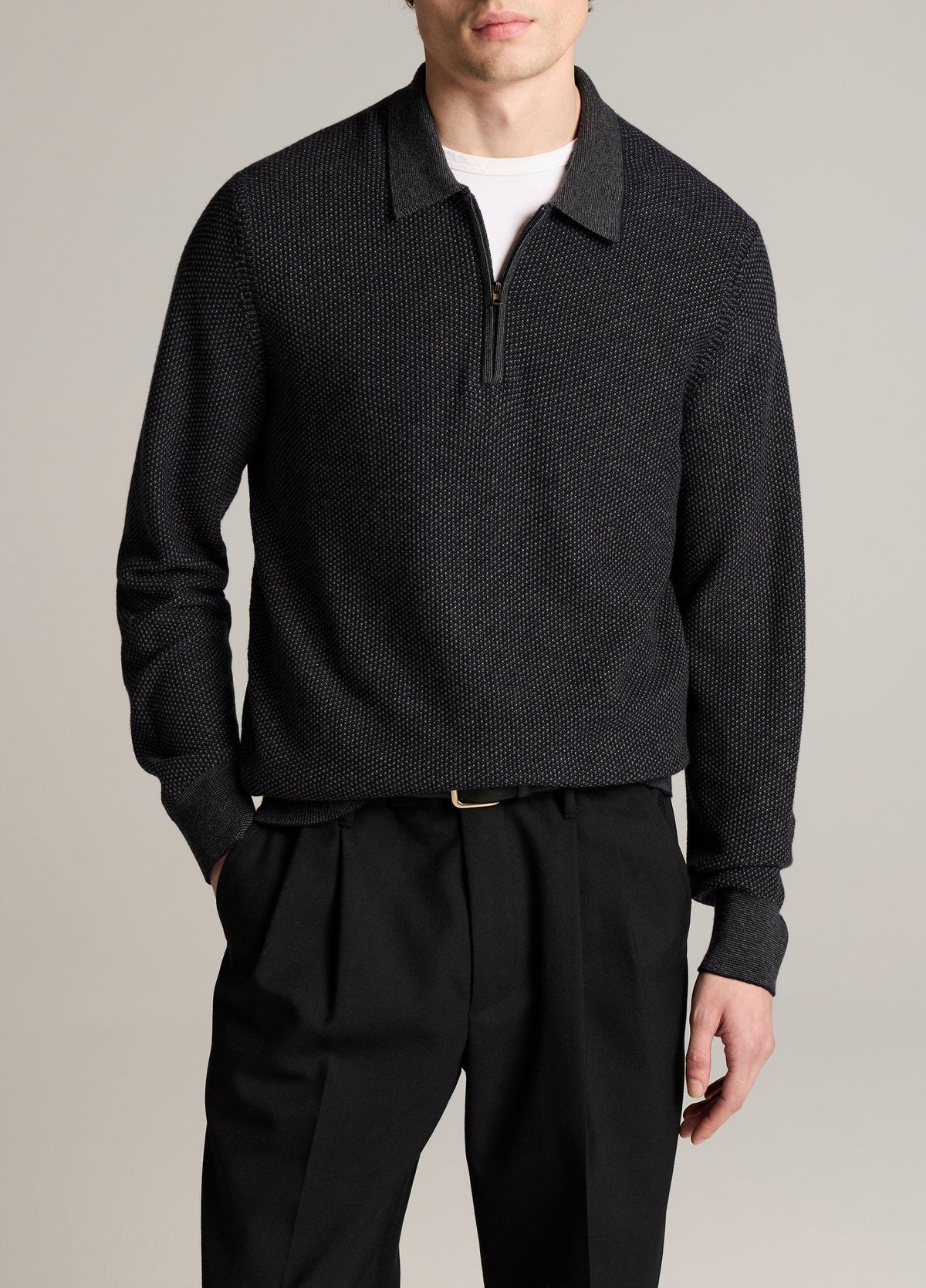 Geo-Jacquard Wool-Blend Zip Polo Sweater - US 7545