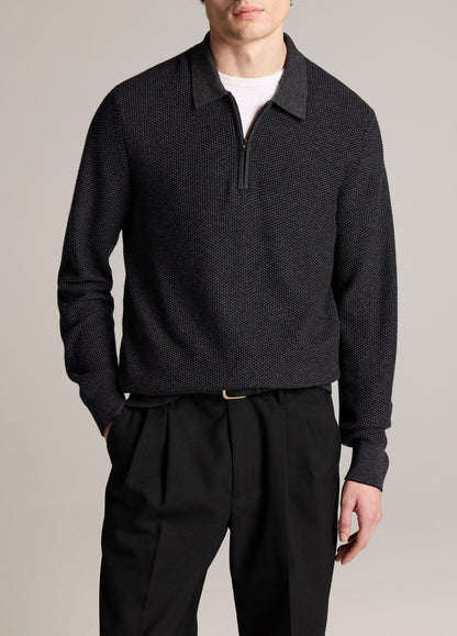 Geo-Jacquard Wool-Blend Zip Polo Sweater - US 7545