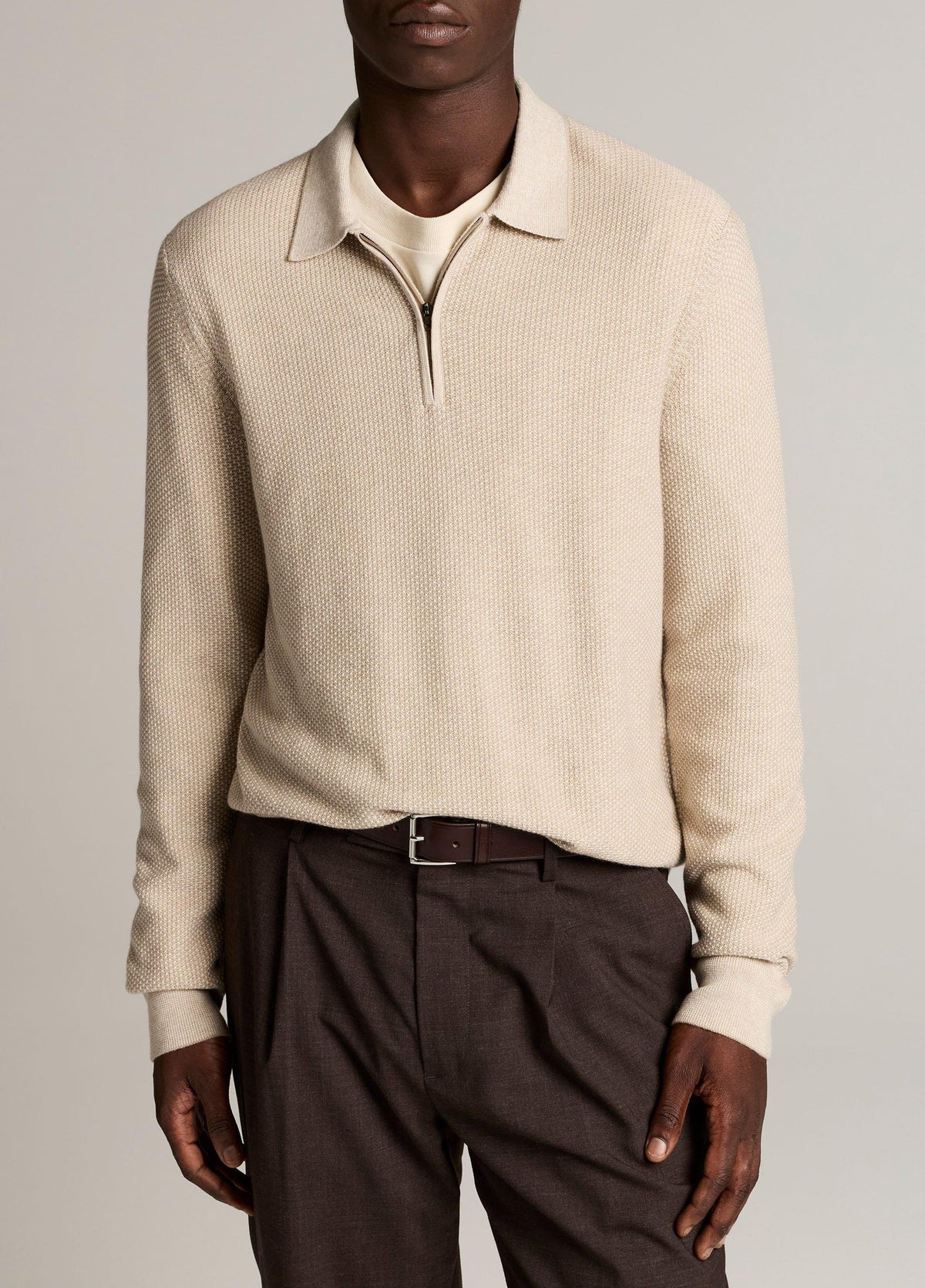 Geo-Jacquard Wool-Blend Zip Polo Sweater - US 8190
