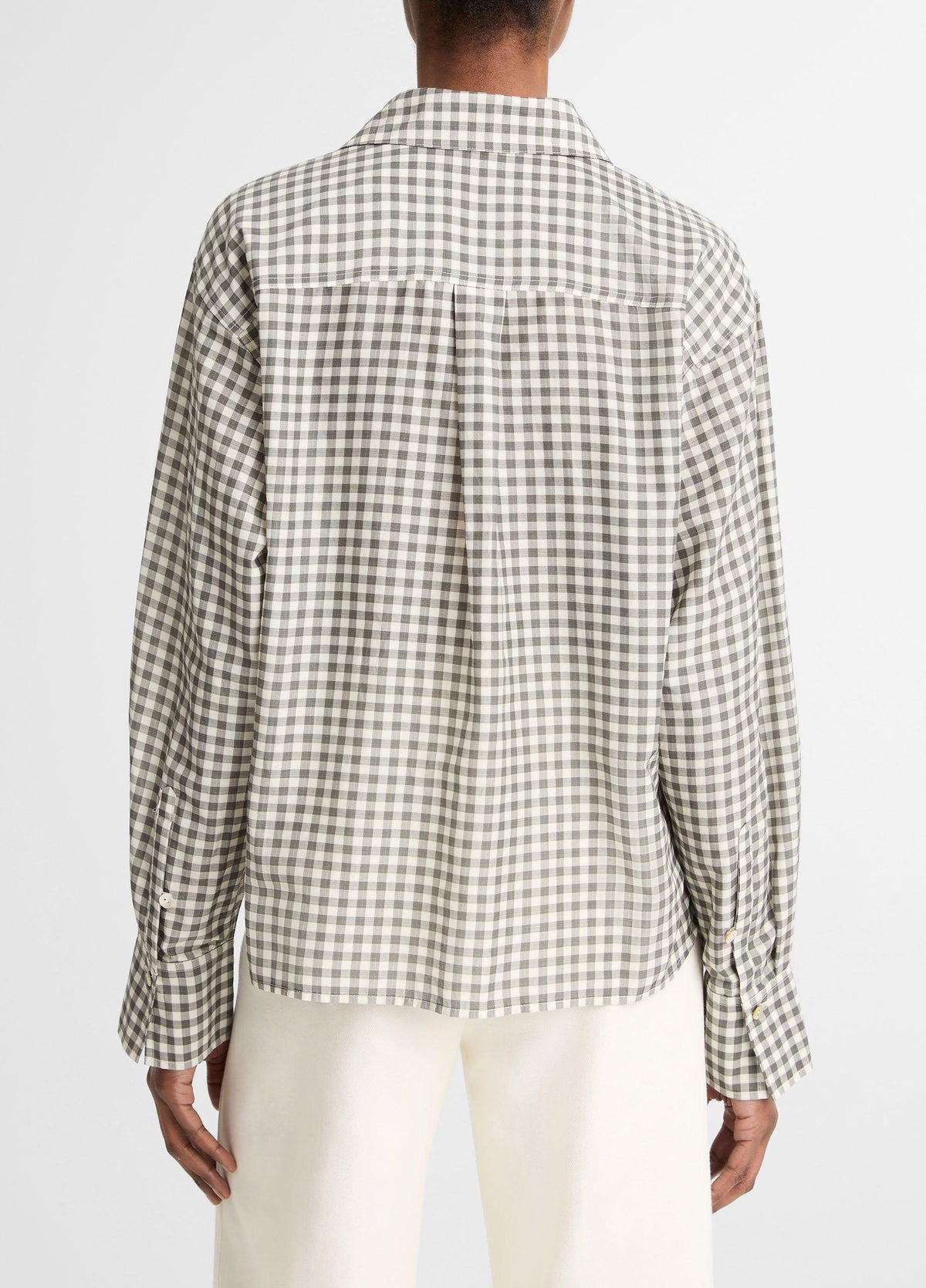 Gingham Cotton-Silk Cropped Button-Front Shirt - US 6820