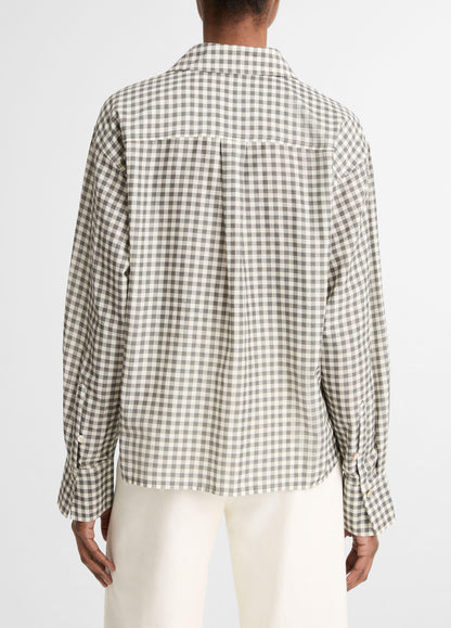 Gingham Cotton-Silk Cropped Button-Front Shirt - US 6820