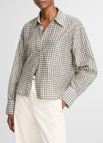 Gingham Cotton-Silk Cropped Button-Front Shirt - US 6820