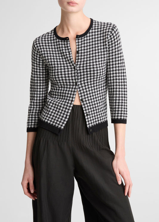 Gingham Italian Wool-Blend Cardigan - US 9719