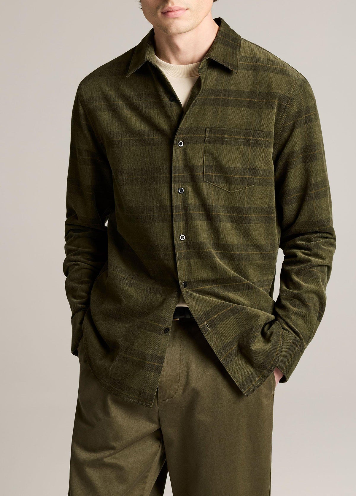Hamilton Plaid Cotton Corduroy Button-Front Shirt - US 9407