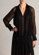 Heat-Set Dot Chiffon Gathered Blouse - US 0227