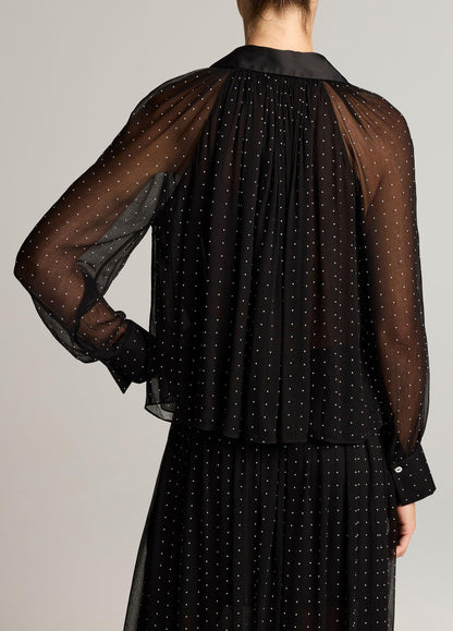 Heat-Set Dot Chiffon Gathered Blouse - US 0227