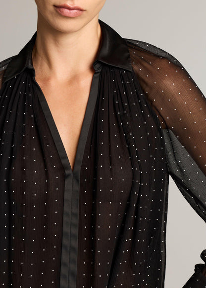 Heat-Set Dot Chiffon Gathered Blouse - US 0227
