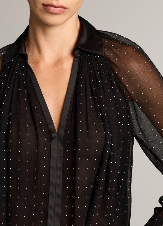 Heat-Set Dot Chiffon Gathered Blouse - US 0227