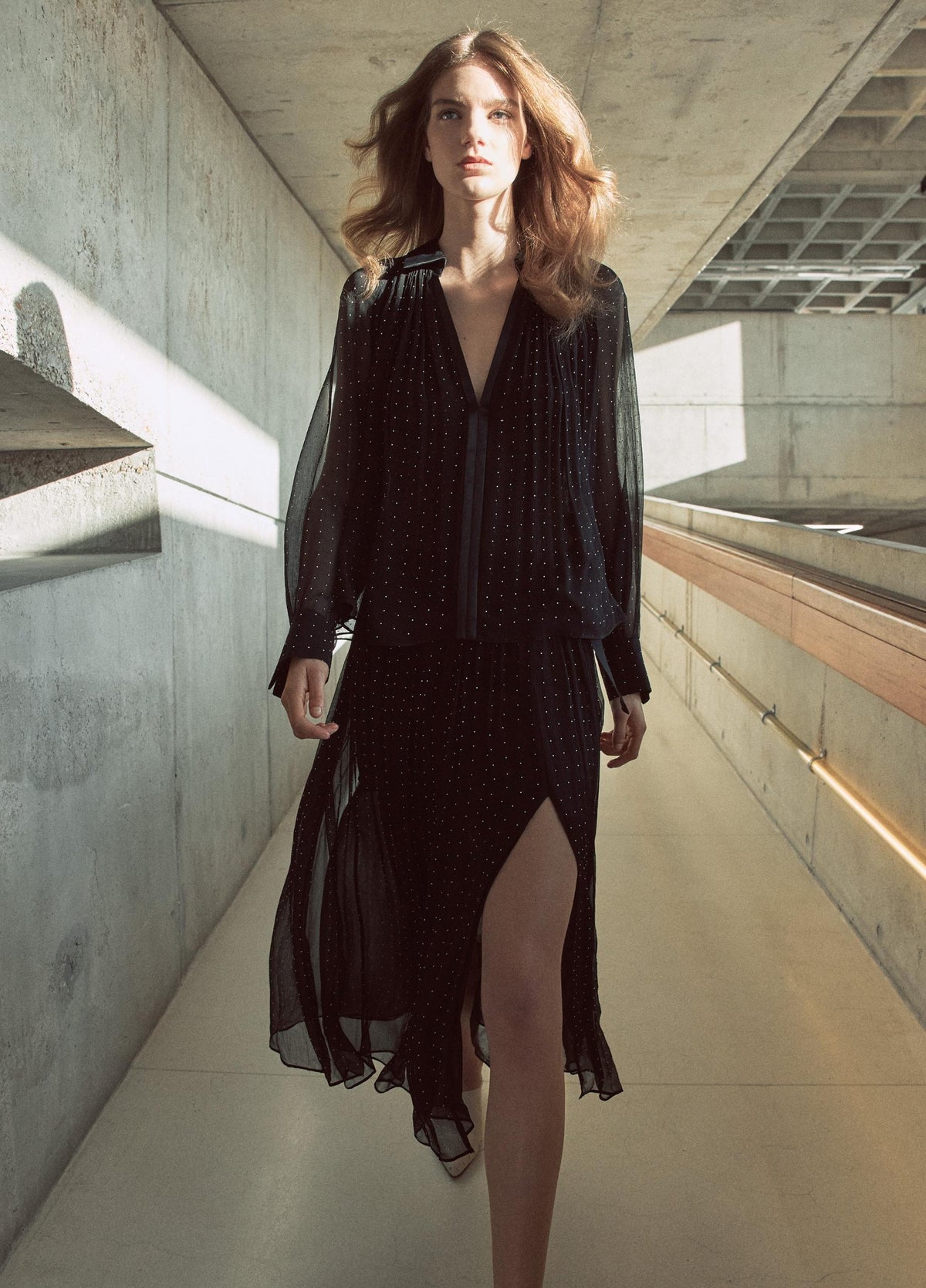 Heat-Set Dot Chiffon Gathered Skirt - US 6095