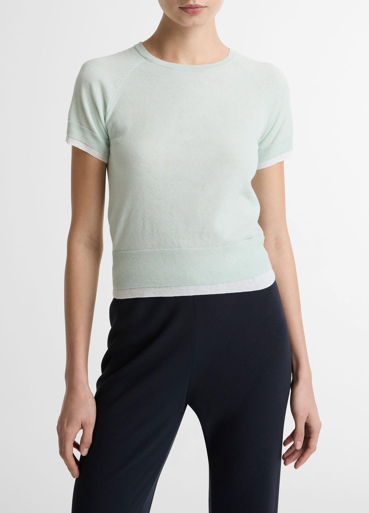 Italian Cotton-Blend Double-Layer Raglan-Sleeve Sweater - US 3608