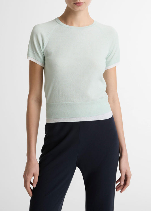 Italian Cotton-Blend Double-Layer Raglan-Sleeve Sweater - US 3608