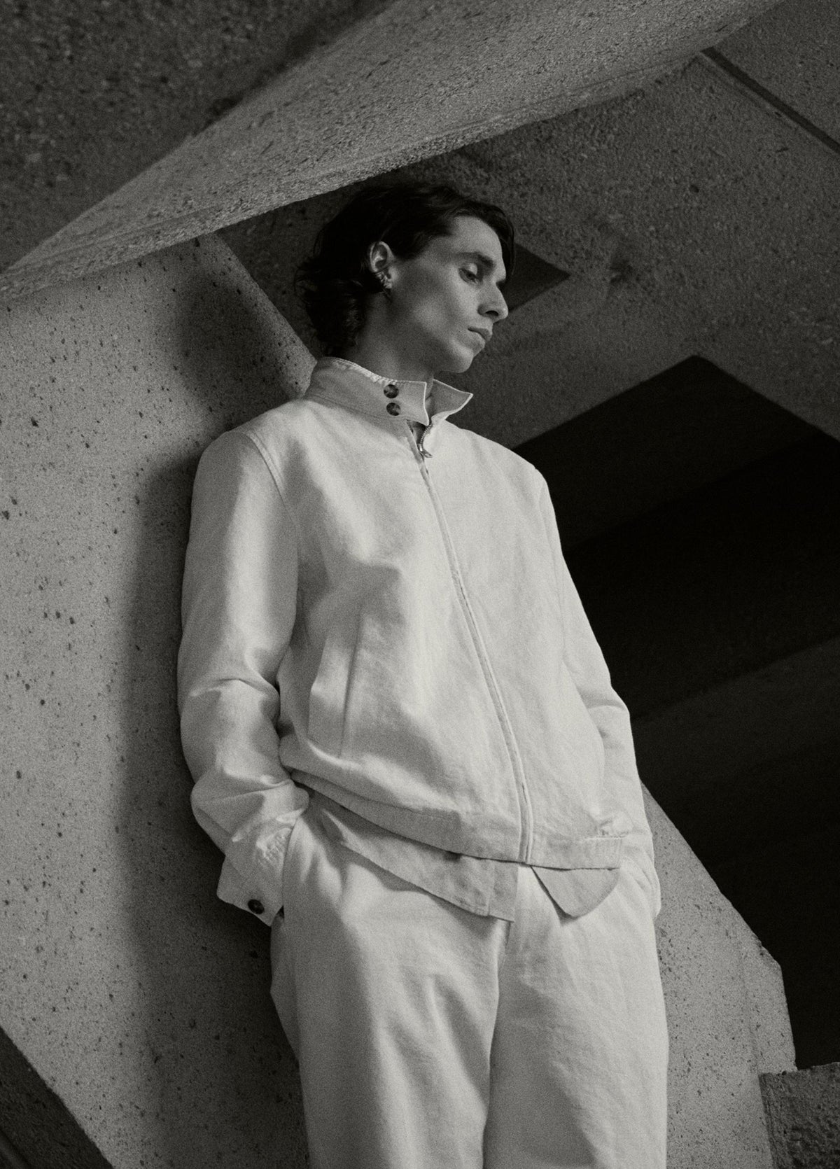 Italian Cotton-Linen Band-Collar Bomber Jacket - US 9970