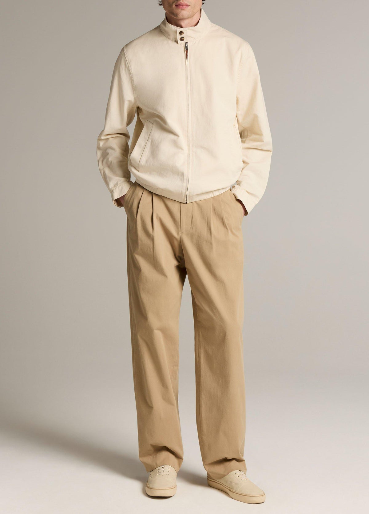 Italian Cotton-Linen Band-Collar Bomber Jacket - US 9970