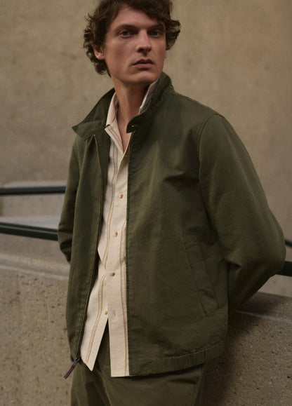 Italian Cotton-Linen Band-Collar Bomber Jacket - US 6093