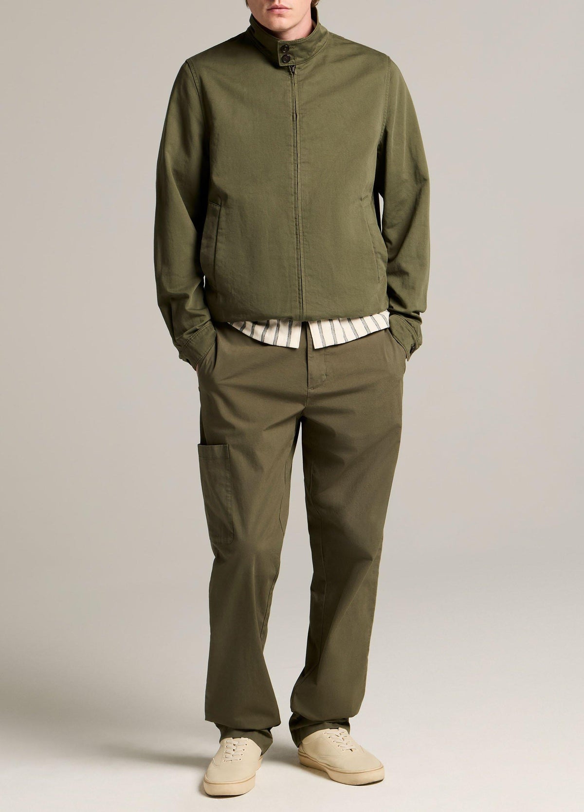 Italian Cotton-Linen Band-Collar Bomber Jacket - US 6093