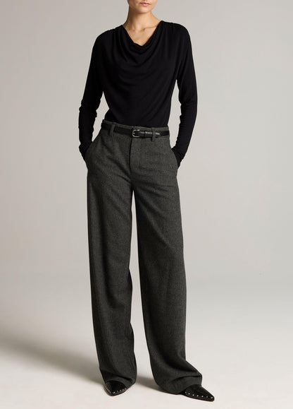 Jersey Draped Cowl-Neck Long-Sleeve Top - US 7326