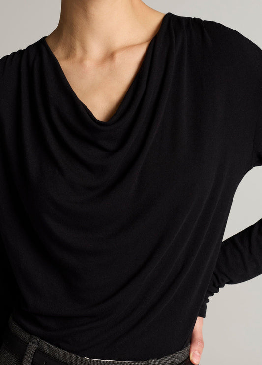 Jersey Draped Cowl-Neck Long-Sleeve Top - US 7326
