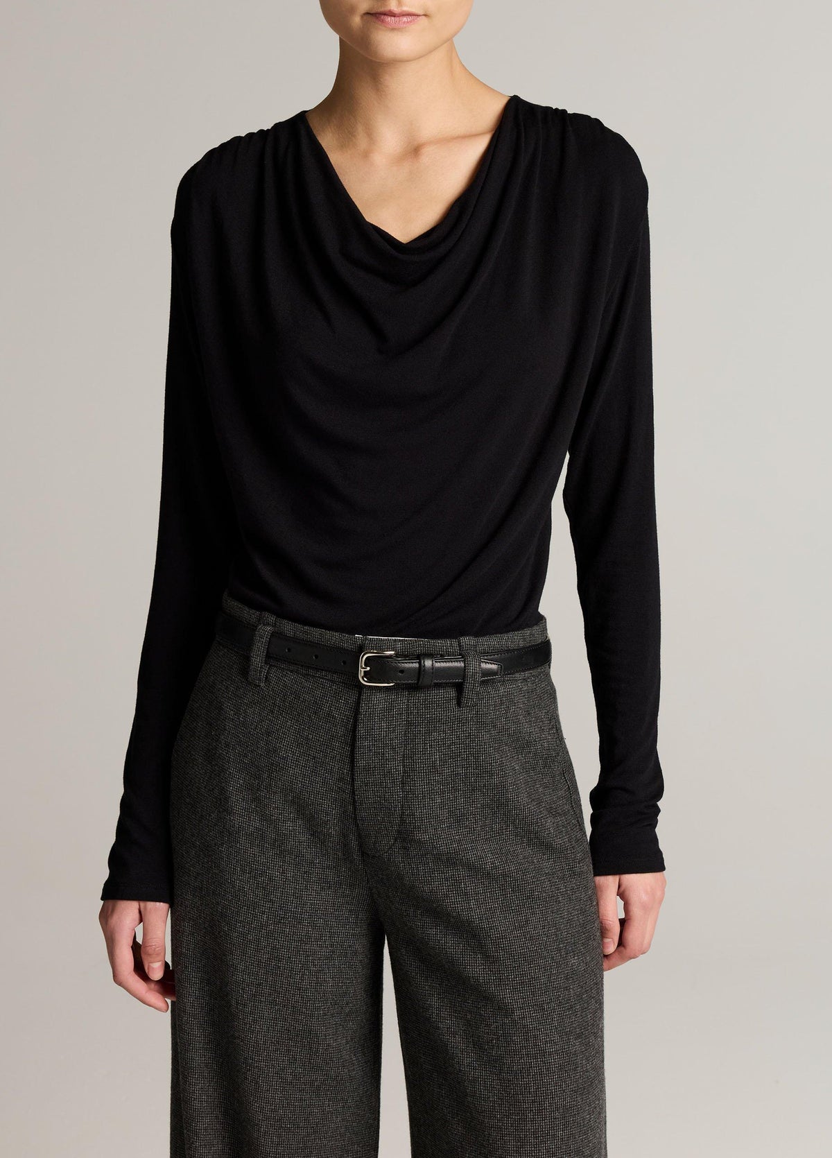 Jersey Draped Cowl-Neck Long-Sleeve Top - US 7326