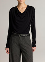 Jersey Draped Cowl-Neck Long-Sleeve Top - US 7326