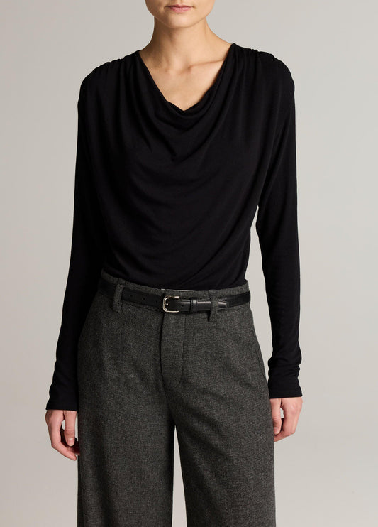 Jersey Draped Cowl-Neck Long-Sleeve Top - US 7326