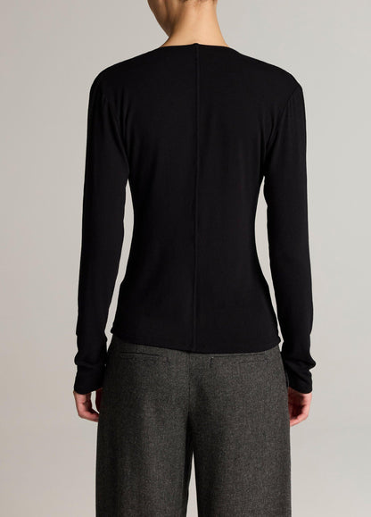 Jersey Draped Cowl-Neck Long-Sleeve Top - US 7326