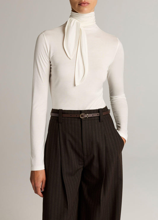 Jersey Tie-Neck Long-Sleeve Top - US 3781