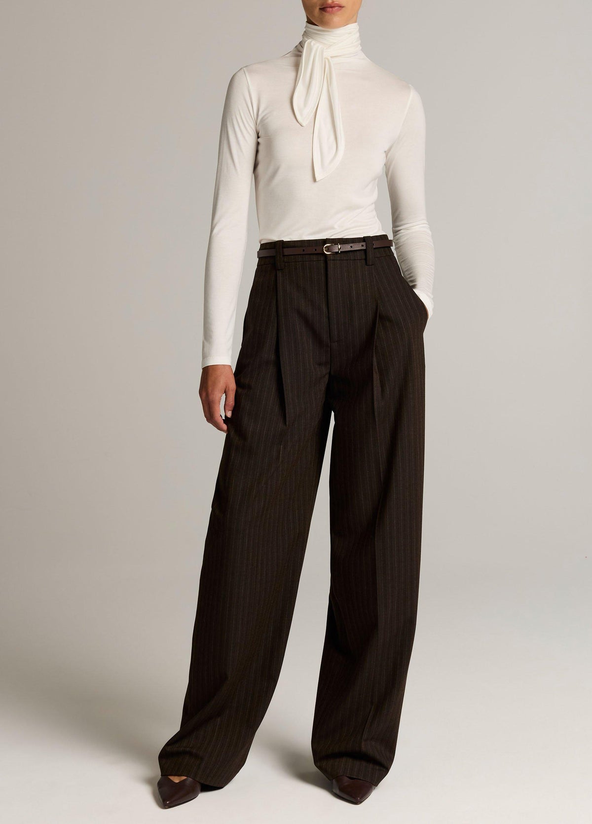 Jersey Tie-Neck Long-Sleeve Top - US 3781