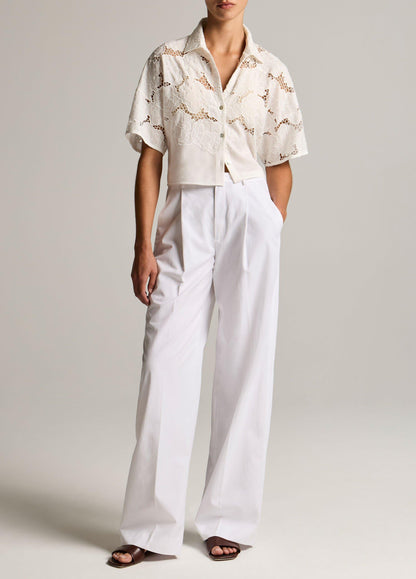 Lace Cropped Short-Sleeve Shirt - US 8830