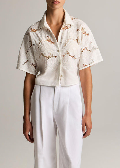 Lace Cropped Short-Sleeve Shirt - US 8830